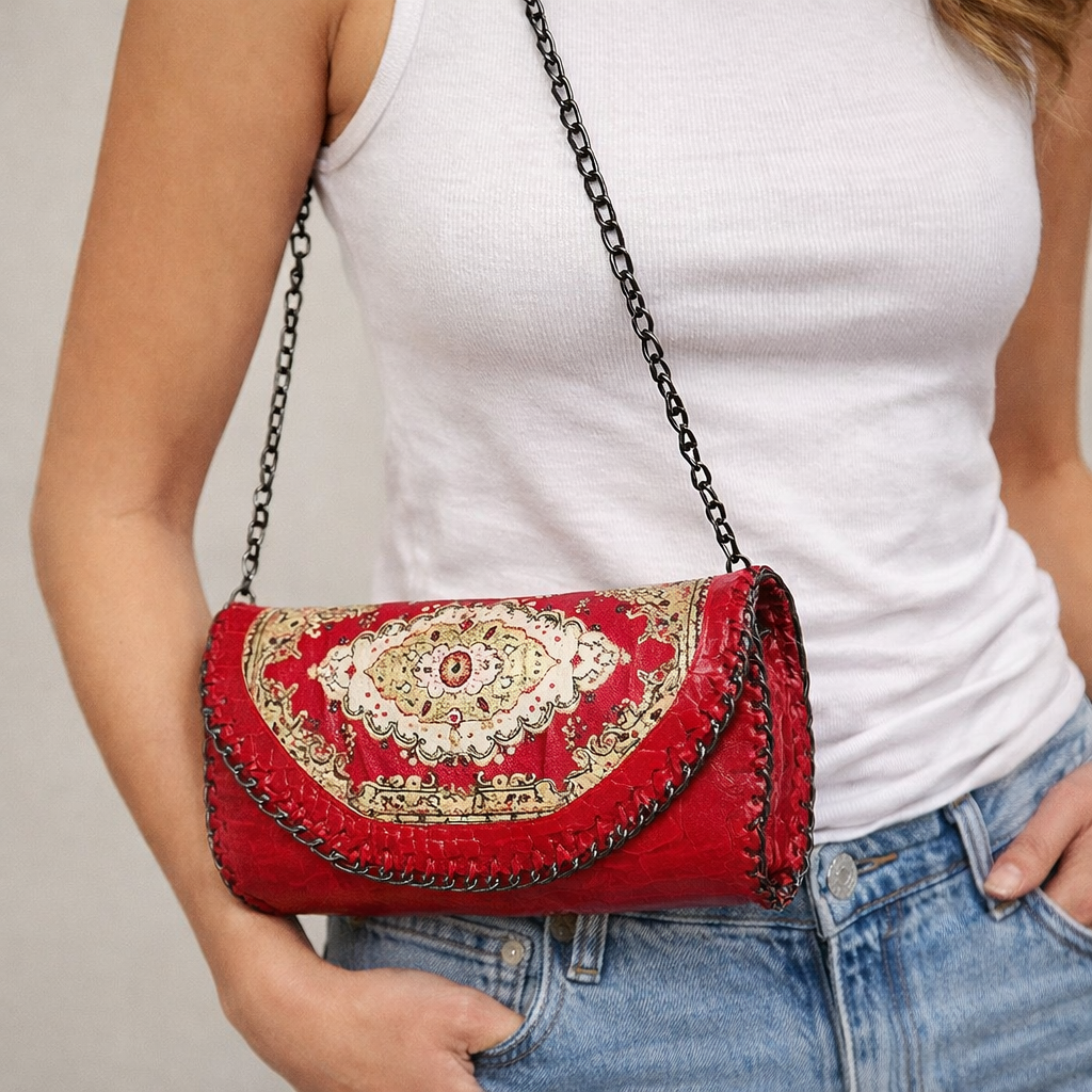 Woven Women's Leather Portfolio Clutch Bag