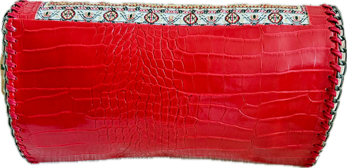 Woven Women's Leather Portfolio Clutch Bag